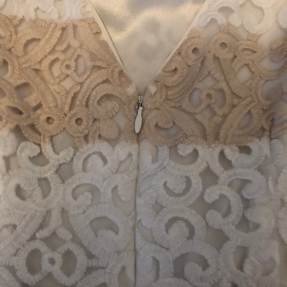 WHBM Striped Lace Tank Top Tan White w/zipper back - Picture 3 of 6